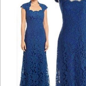 Tadashi Shoji steel blue long lace dress